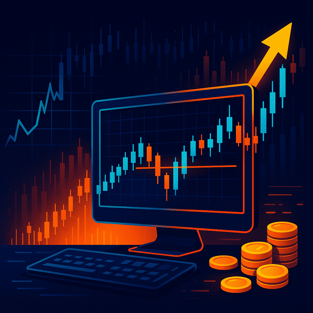 Image de bougies qui montent sur un graphique de trading
