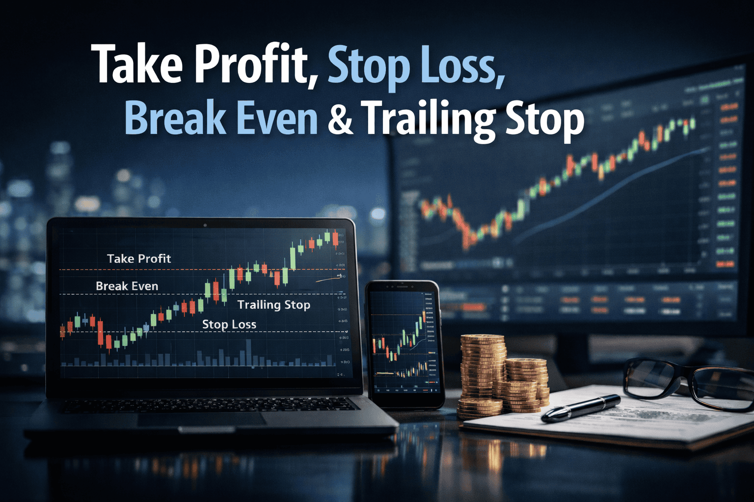 Image qui représente les paramètres Take profit, Stop Loss, Break even et Trailing stop