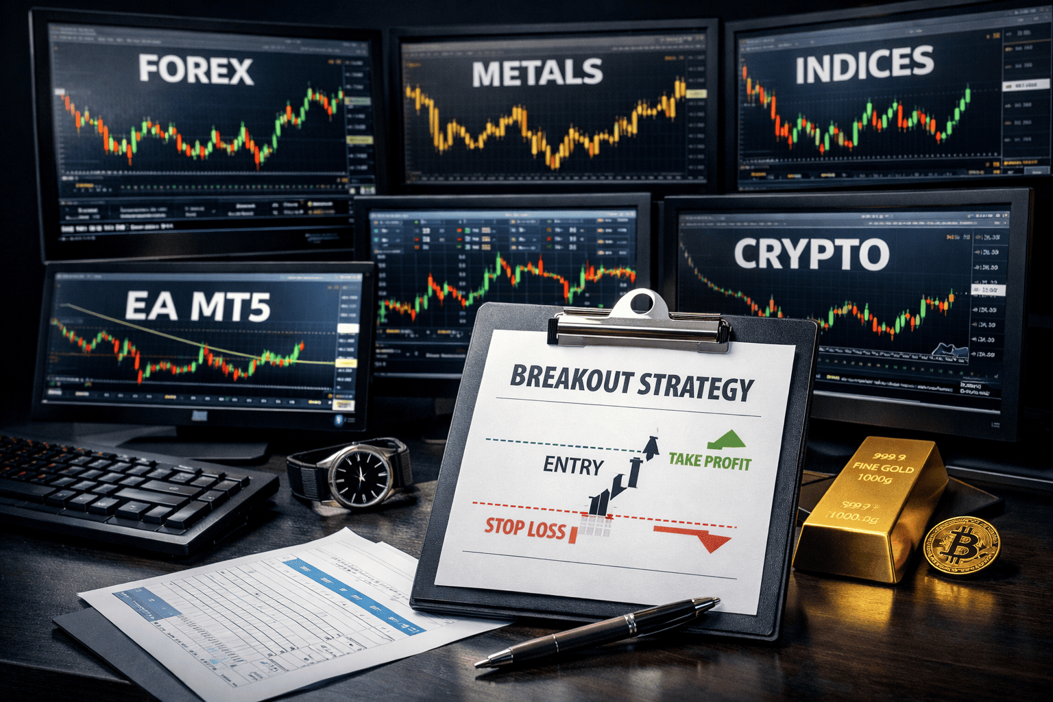 Image de divers actifs (forex, métaux, indices et crypto) ciblés par un EA MT5
